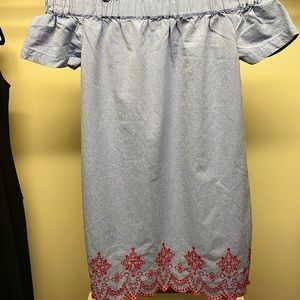 Vineyard Vines Light Blue Dress with Red Embroidered Hem
